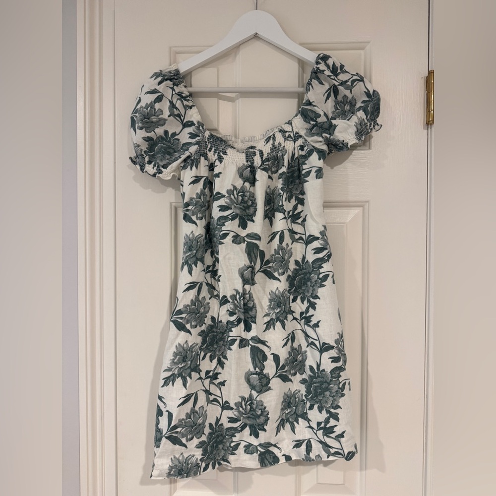 Abercrombie & Fitch floral Trapeze mini dress puff sleeves green white